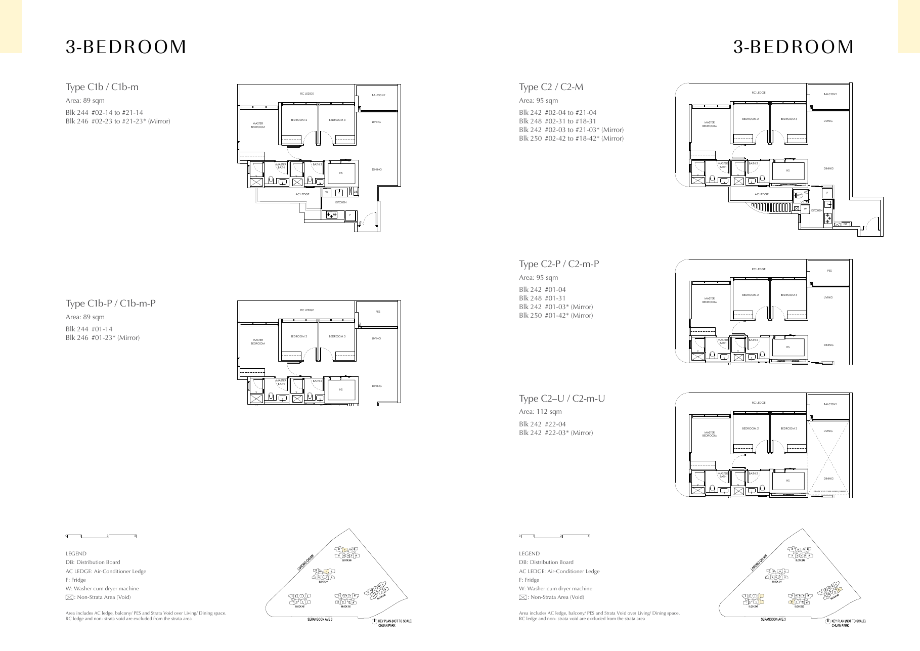 3 Bedroom Types C1b and C2 floor plans