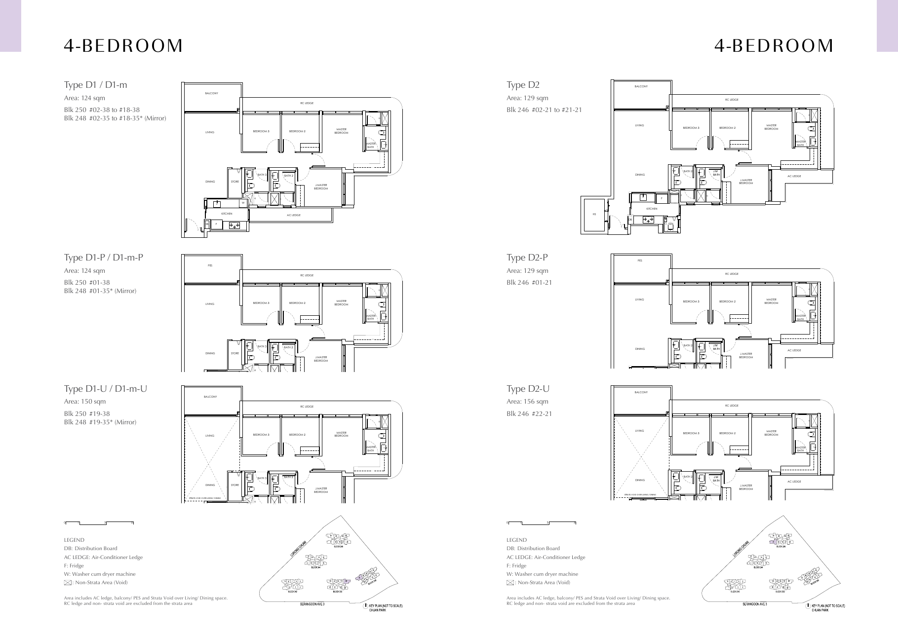 4 Bedroom Types D1 and D2 floor plans